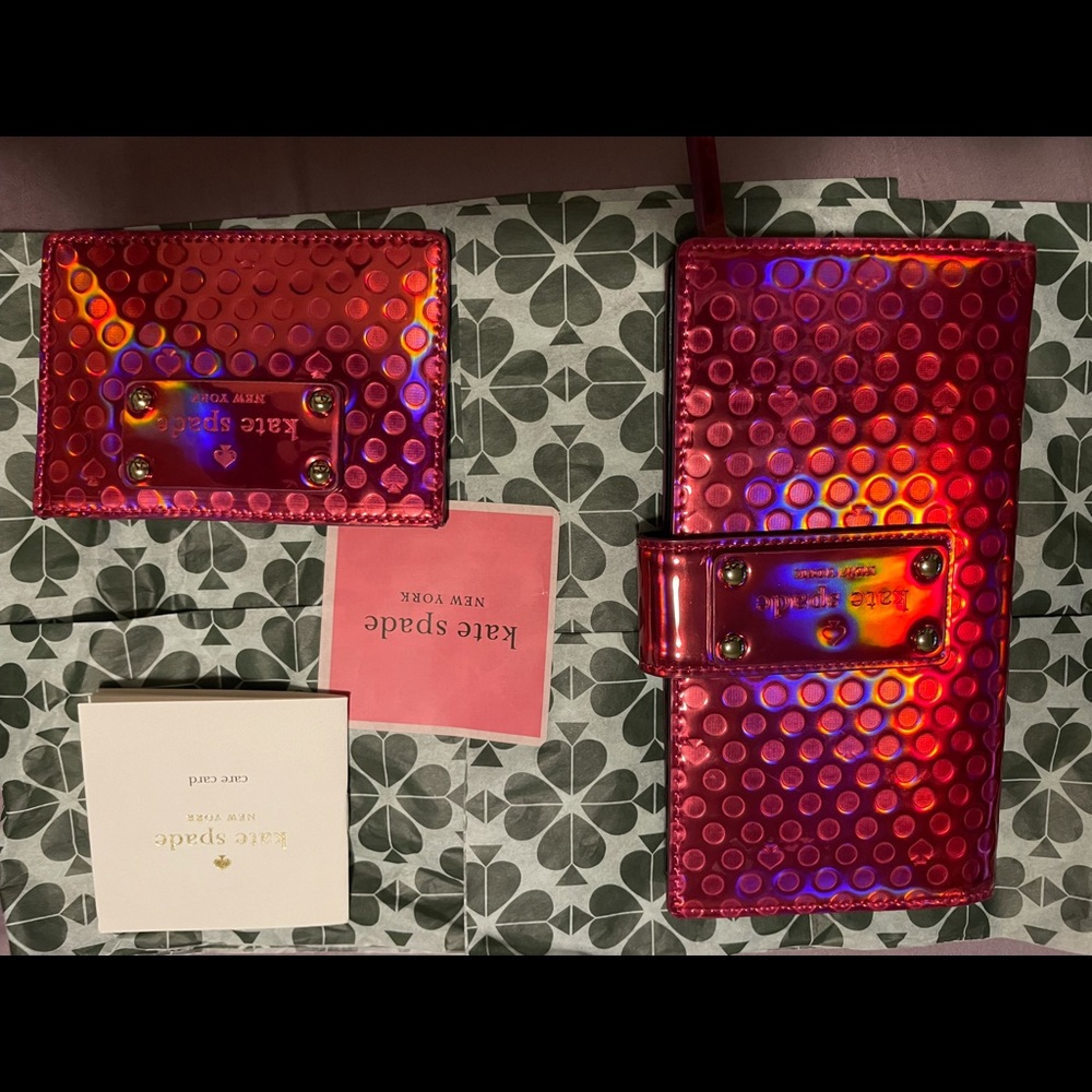 Kate Spade wallet and card holder. Metallic pink!